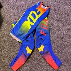 Fox Kids Blue Neon Yellow Red Motocross Jersey and Pants Set